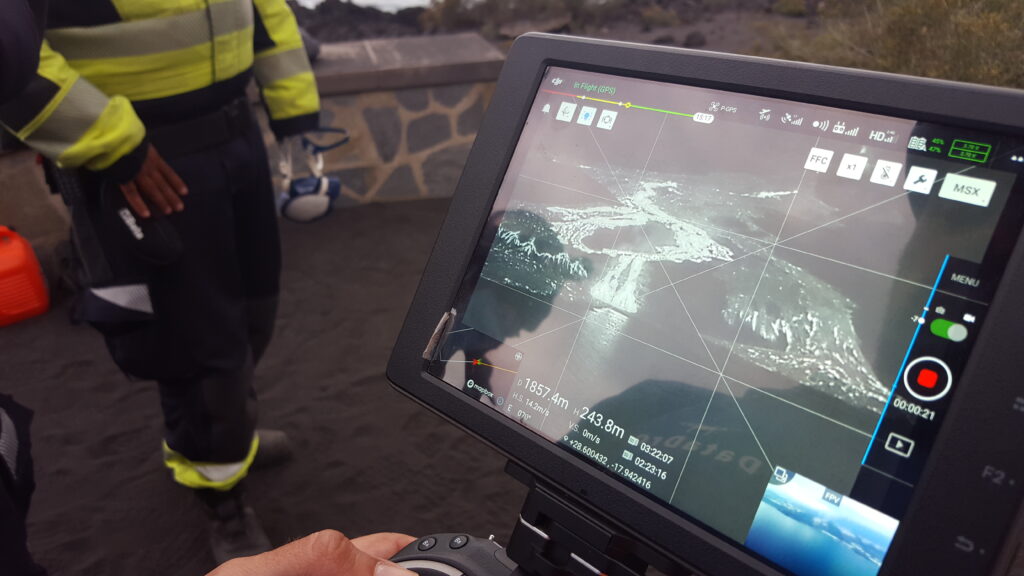 Drone imagery from an active lava flow. 